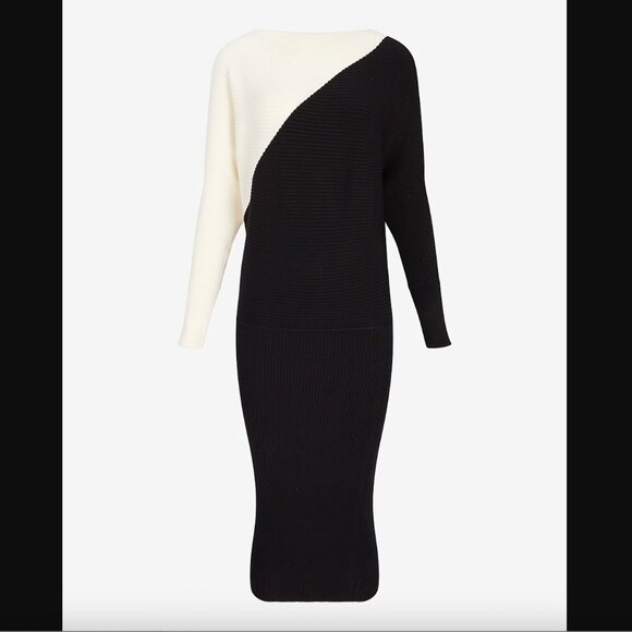 Express Color Block Asymmetrical Off-Shoulder Midi Sweater Dress – Size XL - Picture 3 of 11